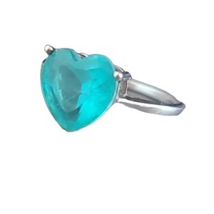 Size 9- Sterling Silver Heart Aqua Ring